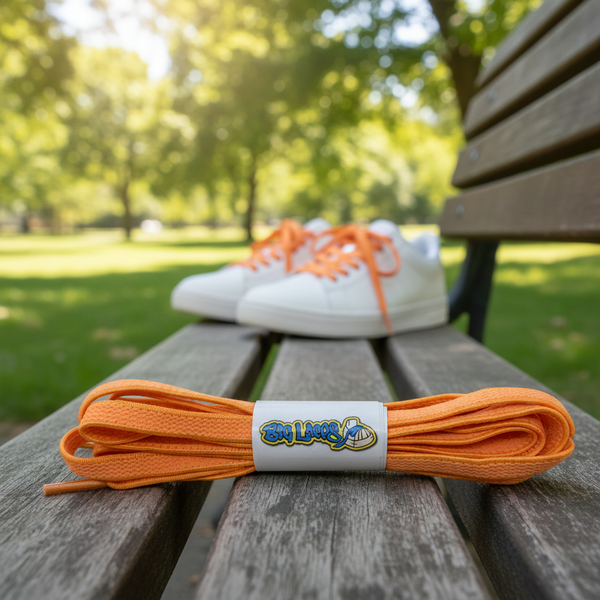 a pair of flat orange elastic laces