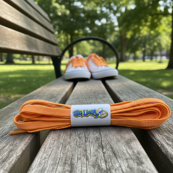 a pair of flat orange elastic laces