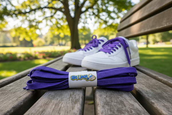 a pair of flat purple elastic laces