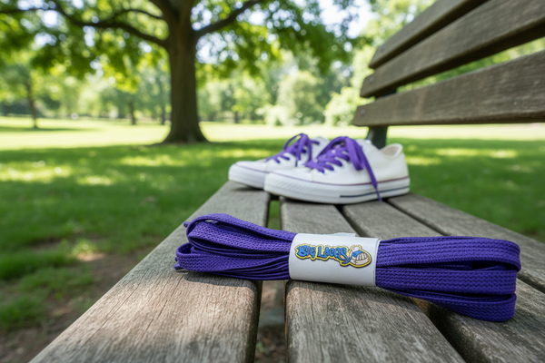 a pair of flat purple elastic laces