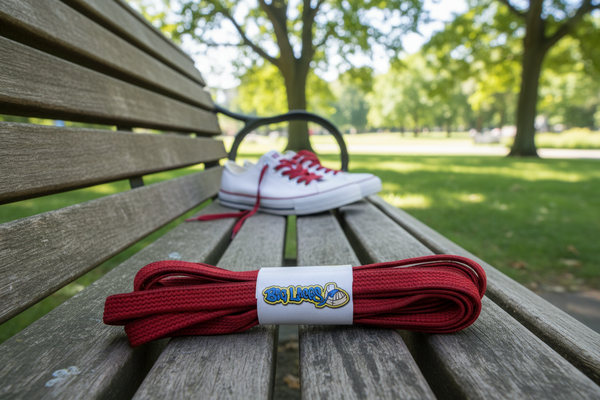 a pair of flat red elastic laces