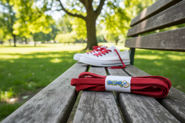 a pair of flat red elastic laces