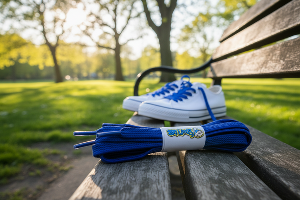 a pair of flat royal blue elastic laces