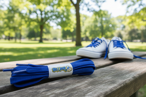 a pair of flat royal blue elastic laces