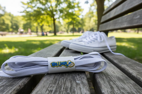 a pair of flat white elastic laces