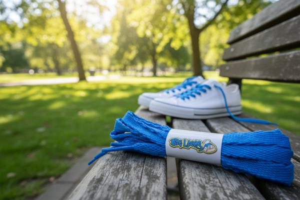 a pair of flat electric blue 10mm wide shoelaces
