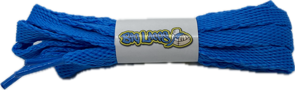 a pair of flat electric blue 10mm wide shoelaces