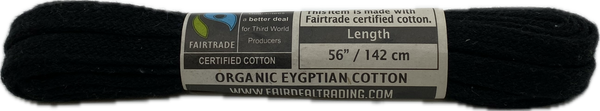 a pair of flat fairtrade black cotton laces for shoes