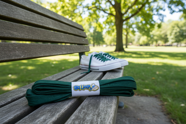 a pair of flat 8mm wide forest green shoelaces