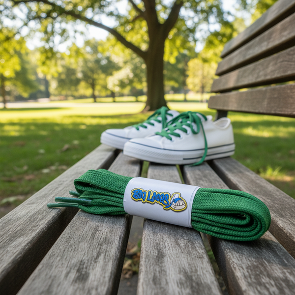 a pair of flat 8mm wide green shoelaces