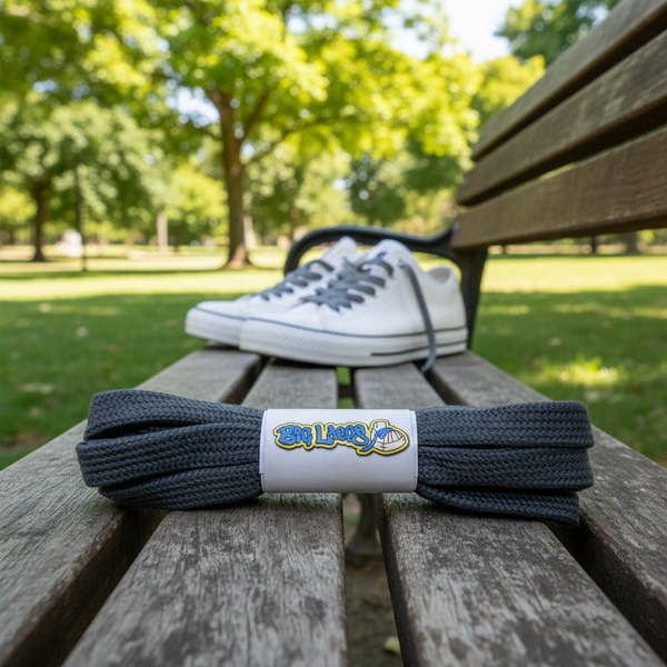 a pair of flat grey cotton shoelaces
