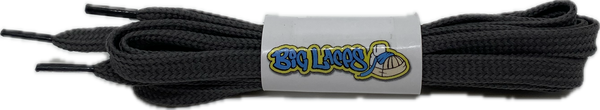 a pair of flat grey shoelaces