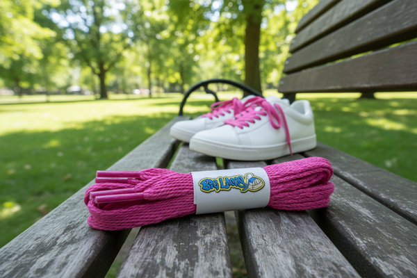 a pair of flat hot berry pink 10mm wide shoelaces