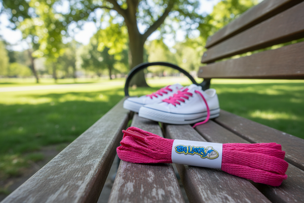 a pair of flat hot pink 10mm wide shoelaces
