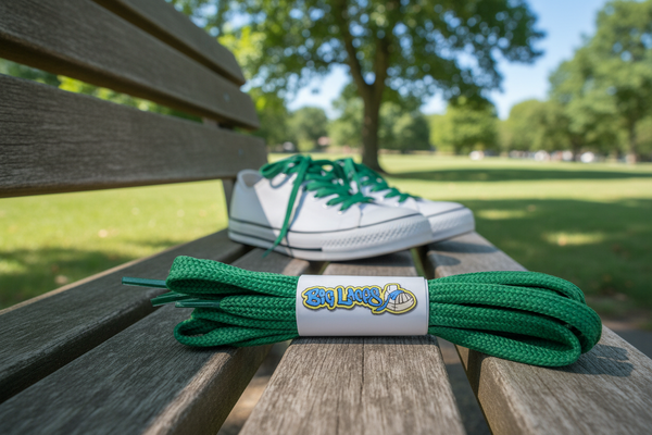 a pair of flat green shoelaces