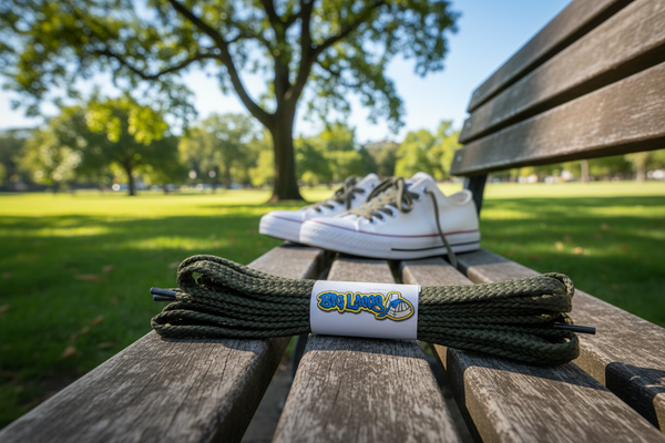 a pair of flat khaki 10mm wide shoelaces