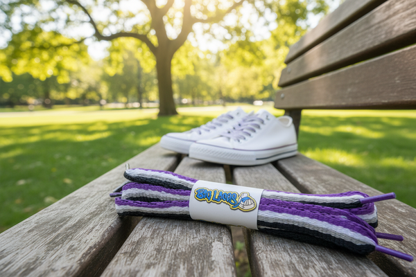a pair of flat ace pride flag shoelaces
