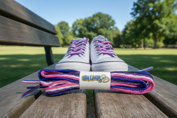 a pair of flat gender fluid pride flag shoelaces
