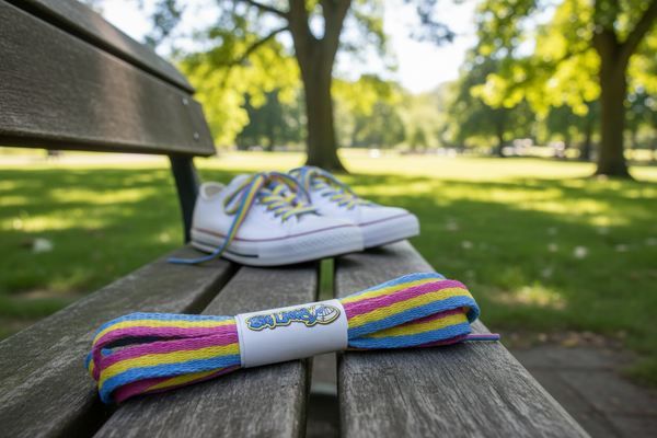 a pair of flat pan pride flag shoelaces
