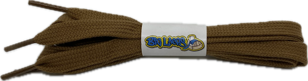 a pair of flat light brown cotton shoelaces
