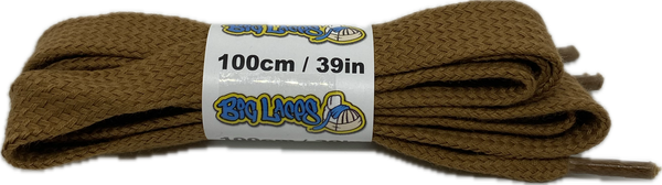 a pair of flat light brown cotton shoelaces
