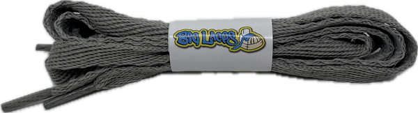 a pair of flat light grey 10mm wide shoelaces