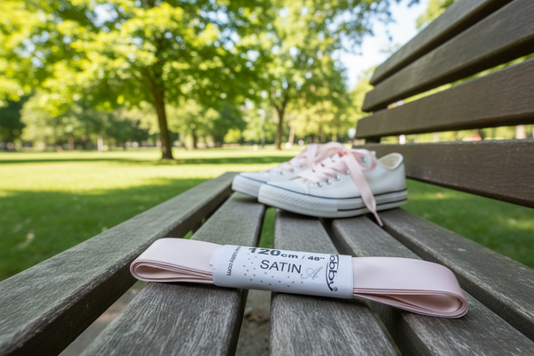 a pair of light pink satin ribbon laces