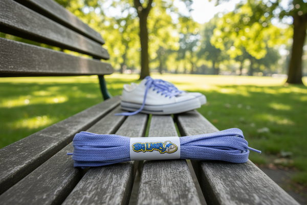 a pair of flat lilac cotton shoelaces
