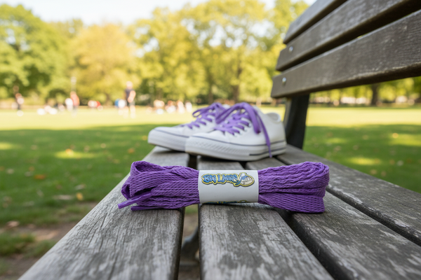 a pair of flat lilac 10mm wide shoelaces
