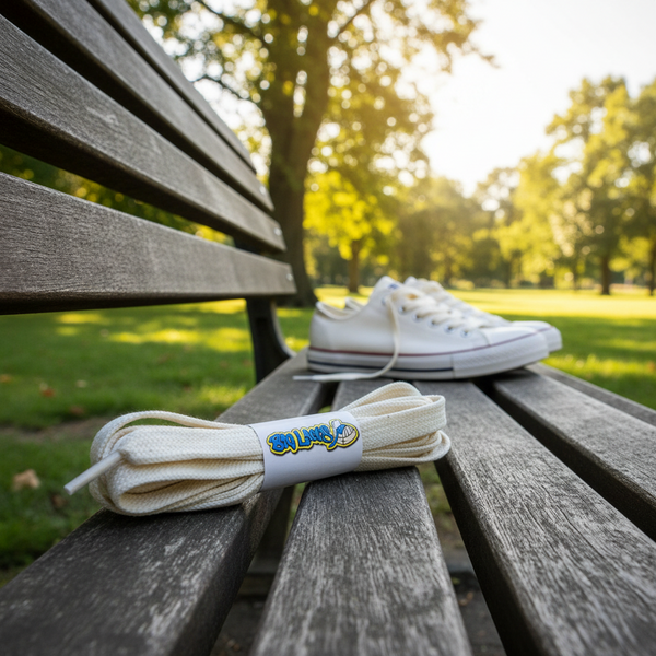 a pair of flat natural off white cotton shoelaces

