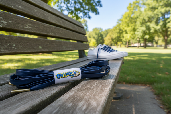 a pair of Navy Blue PU leather shoelaces