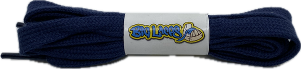 a pair of flat navy blue cotton shoelaces
