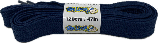 a pair of wide navy blue shoelaces suitable for adidas superstar shoes