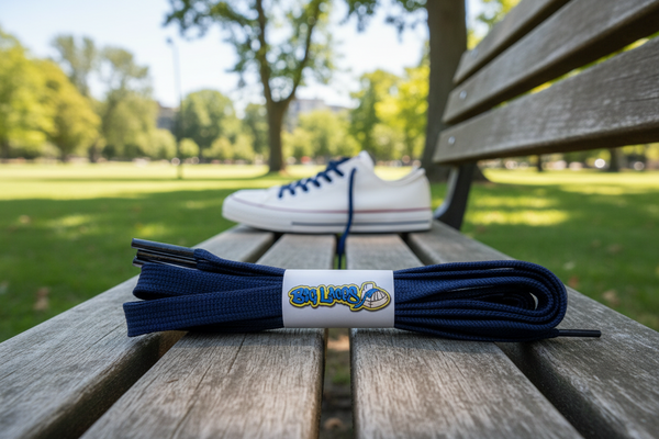 a pair of flat 8mm wide navy blue shoelaces