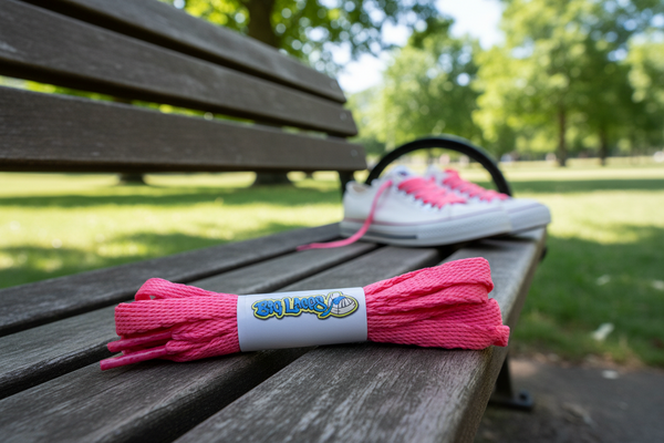 a pair of flat neon pink 10mm wide shoelaces