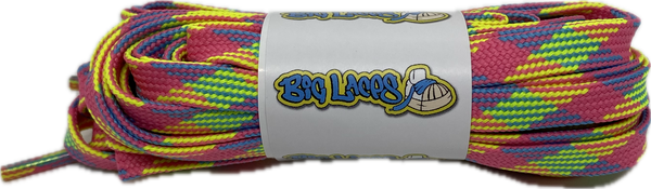 a pair of flat 8mm wide neon rainbow shoelaces