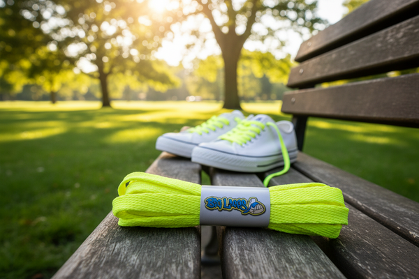 a pair of flat neon yellow 10mm wide shoelaces