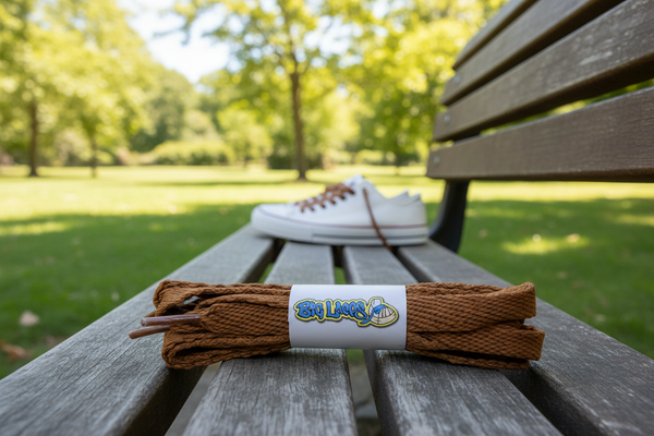 a pair of flat nutmeg brown 10mm wide shoelaces