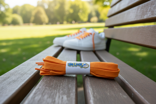 a pair of flat orange cotton shoelaces
