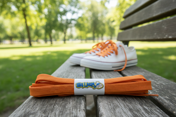 a pair of flat 8mm wide orange shoelaces