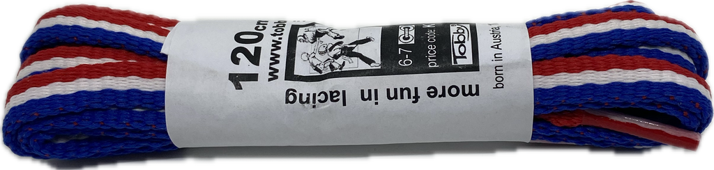 Flat Padded Striped Shoelaces Red White Blue - 8mm wide