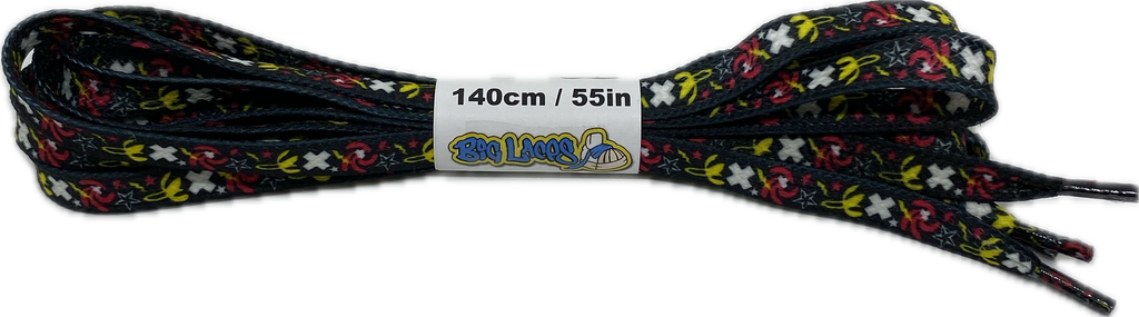 Flat_Patterned_Black_Banana_Shoelaces_10mm_wide