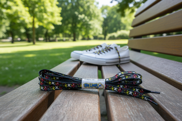 a pair of flat patterned shoelaces with bananas 