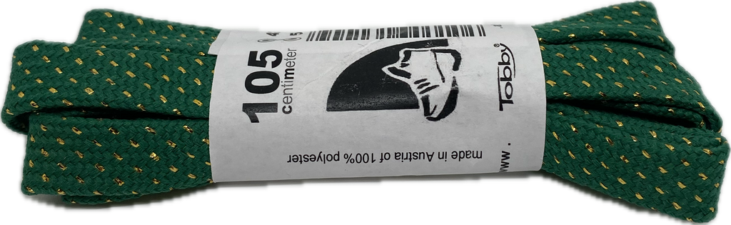 Flat Patterned Glitter Strong Shoelaces Green - 13mm wide