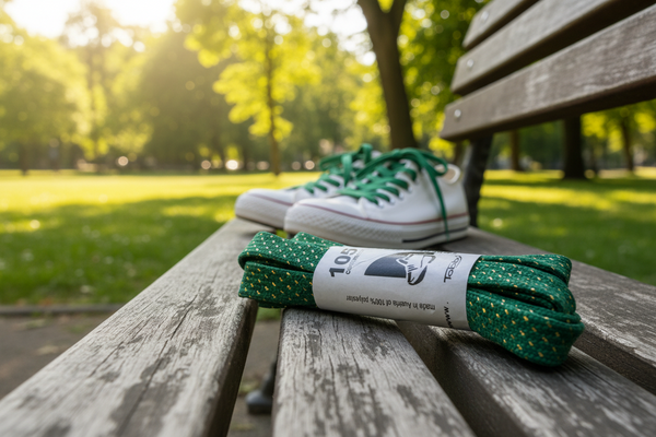 a pair of flat green glitter laces