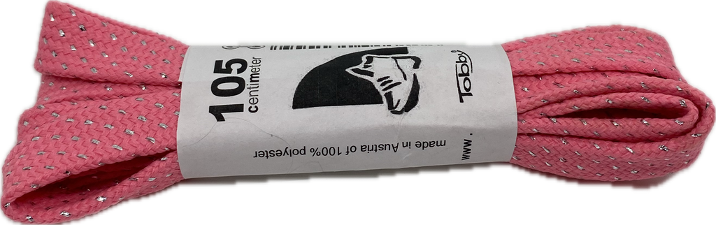 Flat Patterned Glitter Strong Shoelaces Hot Pink - 13mm wide