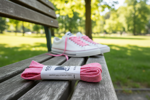 a pair of flat hot pink glitter shoelaces