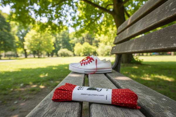 a pair of flat red glitter shoelaces