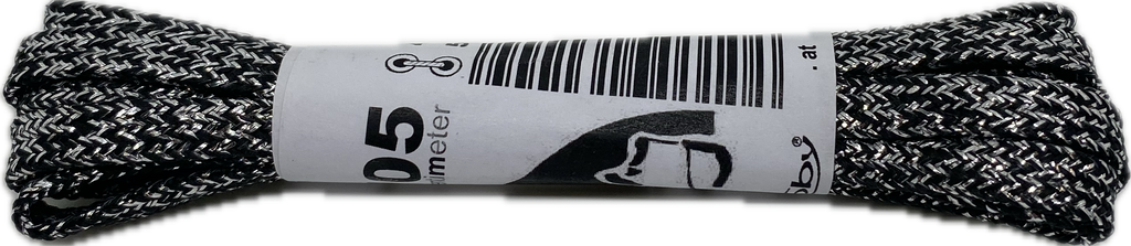 Flat Patterned Shiny Lurex Shoelaces Black Silver - 8mm wide