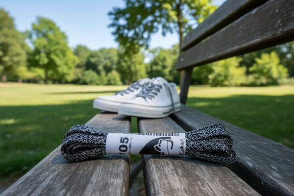 a pair of flat black and silver glitter shoelaces